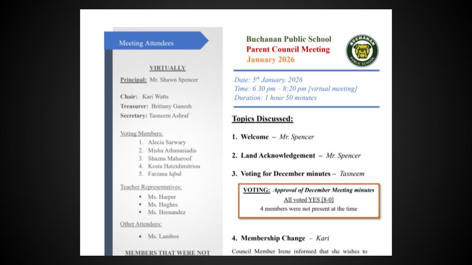 January 5-2026 Parent Council Meeting Minutes January 5-2026 Parent Council Meeting Minutes